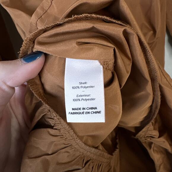 CINQ A SEPT Jackie Ruffle Trim Mini Dress Brown Tan Size Small Puff Sleeve - Picture 7 of 10